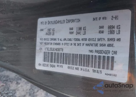 2001 Chrysler Sebring Lxi z USA, uszkodzony, nr VIN 1C3EL55U61N638770